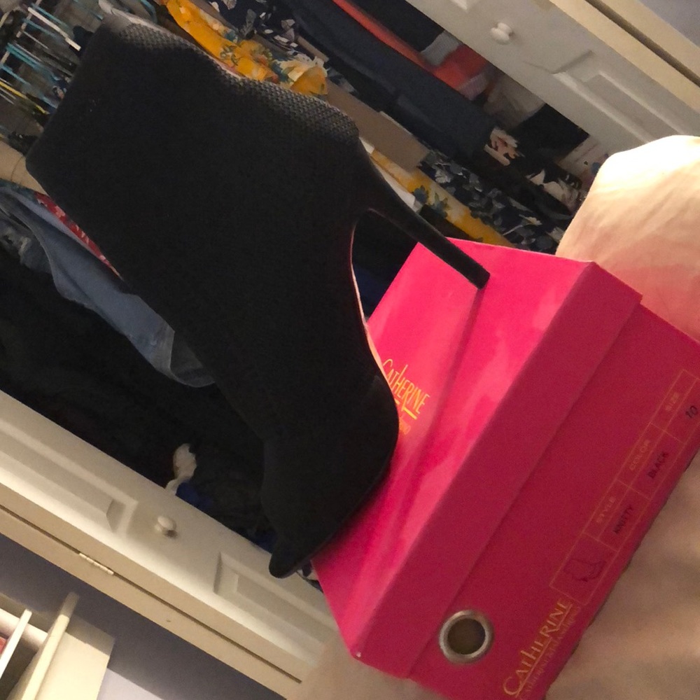 Catherine Black Knit Open Toe Heels